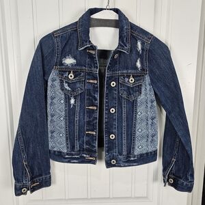 Abercrombie Kids Jean Denim Jacket With Fabric Print Size Small 10